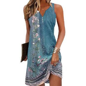 فستان صيفي نسائي 2024 فستان غير رسمي بأزرار سفلية وياقة على شكل V بدون أكمام موضة بوهو فستان شاطئ زهري فستان الشمس فستان على شكل حرف a in Kuwait