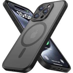 CellEver Strong Magnetic for iPhone 15 Pro Max Case [Compatible with MagSafe] [Camera Shield] Military Grade Protection, Slim Translucent Matte Cover, Anti-Slip, Never Yellowing - Black
