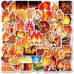 64Pcs Flame Stickers Pack, Aesthetic Vinyl Waterproof Sticker Decals for Water Bottle,Laptop,Phone,Skateboard,Scrapbooking,Bumper for Kids Teens Adults for Party Supply Decor Favor