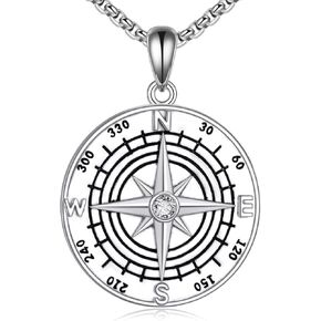 Compass Necklace Sterling Silver Compass Pendant Necklace Travel Jewelry Graduation Gifts for Her Women Men