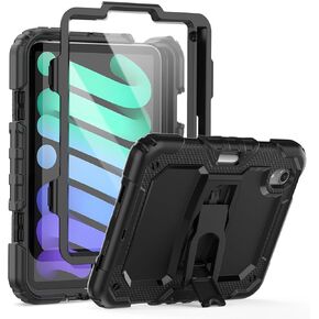Timecity Case for iPad Mini 6 8.3 inch 2021, for iPad Mini 6th Generation Case: Full-Body Shockproof Protective Case with Built-in Screen Protector and Foldable Kickstand, Pencil Holder- Black
