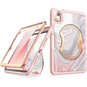 Clayco Nebula Case for iPad Mini 6 (2021) with [Built-in Screen Protector] [Kickstand] [Pencil Holder], Full Body Slim Protective Case Support Pencil Charging for iPad Mini 8.3" 6th Generation (Pink)