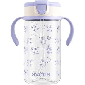Evorie Tritan Toddler Sippy Cup with Silicone Straw, Spill-Proof Straw Water Bottle for Kids 1-4 Years Old, 10 oz, Removable Handles, Ideal for School