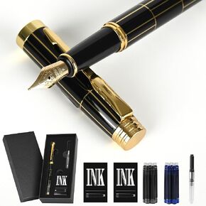 Fountain Pen Set, Extra Fine Nib, Includes Ink Cartridges & Converter, Smooth Writing Metal Water Pen with Gift Case - Silver