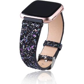 JOHIPI Bling Bands Compatible with Fitbit Versa 2/Fitbit Versa/Fitbit Versa Lite/Special Edition Versa 2 band, 3D Shiny Bling Glitter Leather Bands For Women Wristbands
