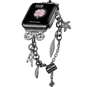 Secbolt Bling Bands Compatible with Apple Watch Bands 38mm 40mm 41mm 42mm 44mm 45mm iWatch Series 9/8/7/6/5/4/3/2/1/SE, Women's Interchangeable Charms Adjustable Bracelet