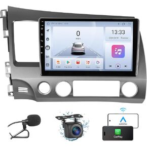 Car Stereo for Honda Civic Radio 2006-2011 Wireless Carplay and Android Auto 4G+WiFi GPS Navigation 10.1 Inch Touchscreen 2GB+32GB Head Unit with HD Backup Camera/Bluetooth/Miror Link/MIC/RDS/FM/SWC in Kuwait