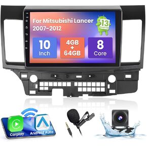 8 Core 4+64GB for Mitsubishi Lancer 2007-2017 Android Carplay Stereo, 10.1'' Touch Screen Radio Dash Kit with Wireless Carplay Android Auto, GPS/WiFi/32EQ DSP/Bluetooth 5.0/SWC/Mic, Backup Cam