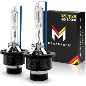 مصابيح Mega Racer D2S HID، 8000K أزرق ثلجي، 85122 66240 66040، مصابيح أمامية D2R HID، 12 فولت 35 وات، شعاع منخفض، استبدال لمبات المصابيح الأمامية زينون HID، قاعدة دعامات معدنية، عبوتان