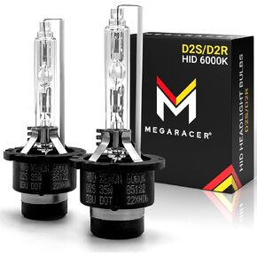 Mega Racer D2S HID Bulbs, 8000K Ice Blue, 85122 66240 66040, D2R HID Headlights, 12V 35W, Low Beam, Stock HID Xenon Headlight Bulbs Replacement, Metal Stent Base, 2 Pack