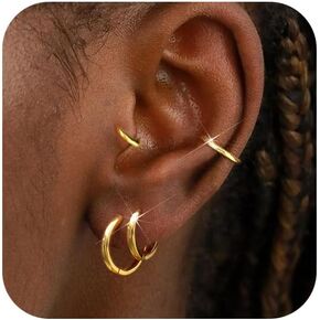 8 Pairs Gold Earrings Small Gold Hoop Earrings for Women,18K Real Gold Plated Gold Hoops Huggie Cartilage Earrings Piercings Jewelry Hypoallergenic Lightweight 6mm/8mm/10mm/12mm