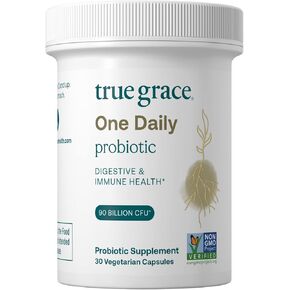 True Grace One Daily Probiotic - 60 Vegetarian Capsules - Gut, Digestive & Immune Health Support Blend with Prebiotic Fiber - Organic, Gluten Free, Dairy Free, Soy Free - 60 Servings