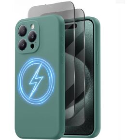 Designed for iPhone 15 Pro Max Case, Compatible with MagSafe, with Privacy Screen Protectors X2, Full Camera Protection, Silicone Shockproof Protective Slim Phone Case 6.7", Light Brown