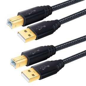 OKRAY USB Printer Cable 10FT, USB 2.0 Type A-Male to B-Male Printer Cable Scanner Cord Durable Nylon Braided with Gold-Plated Connector Compatible for Samsung/Dell/Epson/HP/Canon/Brother (2-Pack)