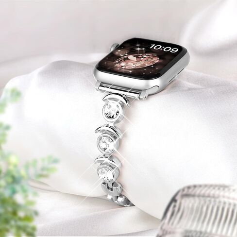 متوافق مع أحزمة ساعة Apple Watch Bling الرقيقة من Dressy Designer للنساء والرجال 44 مم 45 مم 49 مم 42 مم 46 مم، أساور Crescent Moon iWatch لساعة Apple Watch Ultra 2 1 SE Series 10 9 8 7 6 5 4 3 2 سوار (فضي) in Kuwait