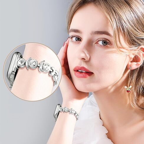 متوافق مع أحزمة ساعة Apple Watch Bling الرقيقة من Dressy Designer للنساء والرجال 44 مم 45 مم 49 مم 42 مم 46 مم، أساور Crescent Moon iWatch لساعة Apple Watch Ultra 2 1 SE Series 10 9 8 7 6 5 4 3 2 سوار (فضي) in Kuwait