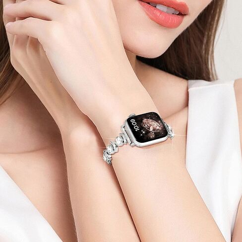 متوافق مع أحزمة ساعة Apple Watch Bling الرقيقة من Dressy Designer للنساء والرجال 44 مم 45 مم 49 مم 42 مم 46 مم، أساور Crescent Moon iWatch لساعة Apple Watch Ultra 2 1 SE Series 10 9 8 7 6 5 4 3 2 سوار (فضي) in Kuwait