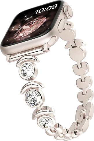 متوافق مع أحزمة ساعة Apple Watch Bling الرقيقة من Dressy Designer للنساء والرجال 44 مم 45 مم 49 مم 42 مم 46 مم، أساور Crescent Moon iWatch لساعة Apple Watch Ultra 2 1 SE Series 10 9 8 7 6 5 4 3 2 سوار (فضي) in Kuwait