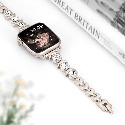 متوافق مع أحزمة ساعة Apple Watch Bling الرقيقة من Dressy Designer للنساء والرجال 44 مم 45 مم 49 مم 42 مم 46 مم، أساور Crescent Moon iWatch لساعة Apple Watch Ultra 2 1 SE Series 10 9 8 7 6 5 4 3 2 سوار (فضي) in Kuwait