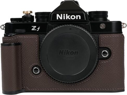 【UC Handmade】 Handmade Genuine Leather Camera Half Case for Nikon ZF/Nikon ZF Camera Case - Top Layer Cowhide Body + Hand Sewn Saddle Stitch + Metal Base Plate (Dark Brown) in Kuwait