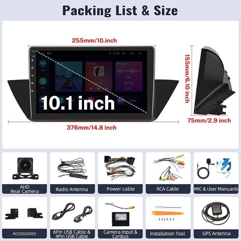 SIXWIN 1G+32G Android 13 Car Radio for BMW X1 2010-2016 10.1 Inch Touch Screen with CarPlay Android Auto Mirror Link Bluetooth FM GPS Navigation HiFi WiFi SWC Backup Camera MIC in Saudi Arabia