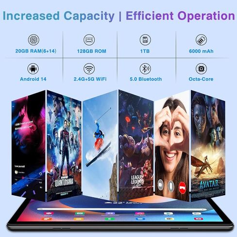 2024 Newest Android 14 Tablet with Keyboard 20GB+128GB+1TB Expand, 10.1 Inch Octa-Core 2-in-1 Tablets with HD IPS Display, 5G Wifi 6, 6000 mAh, Widevine L1, Split Screen,Face Unlock,Mouse,Case -Black in Saudi Arabia