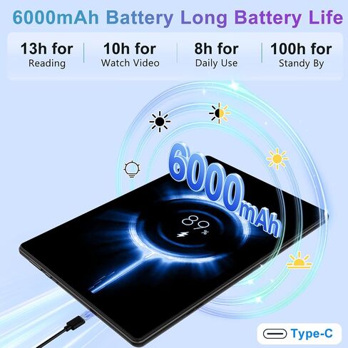 2024 Newest Android 14 Tablet with Keyboard 20GB+128GB+1TB Expand, 10.1 Inch Octa-Core 2-in-1 Tablets with HD IPS Display, 5G Wifi 6, 6000 mAh, Widevine L1, Split Screen,Face Unlock,Mouse,Case -Black in Saudi Arabia