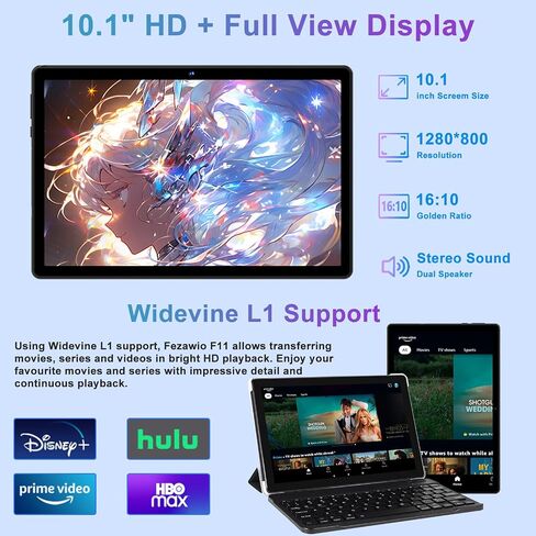 2024 Newest Android 14 Tablet with Keyboard 20GB+128GB+1TB Expand, 10.1 Inch Octa-Core 2-in-1 Tablets with HD IPS Display, 5G Wifi 6, 6000 mAh, Widevine L1, Split Screen,Face Unlock,Mouse,Case -Black in Saudi Arabia