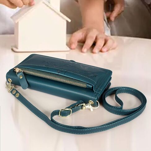Lacass for Motorola Moto Edge 5G 2024 Case Wallet,[Cards Theft Scan Protection] Card Holder Zipper Leather Flip Cover Crossbody Wrist Strap Phone case(Floral Cyan Green) in Saudi Arabia