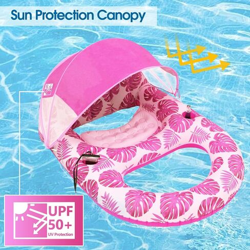 COOLCOOLDEE Pool Lounge Float with Canopy UPF50+,Extra Large Pool Floats for Adults Heavy Duty,Inflatable Lounger Float with Cup Holder & Backrest,Footrest in Saudi Arabia