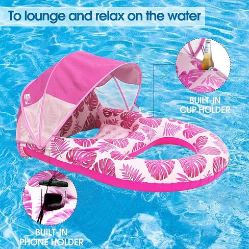 COOLCOOLDEE Pool Lounge Float with Canopy UPF50+,Extra Large Pool Floats for Adults Heavy Duty,Inflatable Lounger Float with Cup Holder & Backrest,Footrest in Saudi Arabia