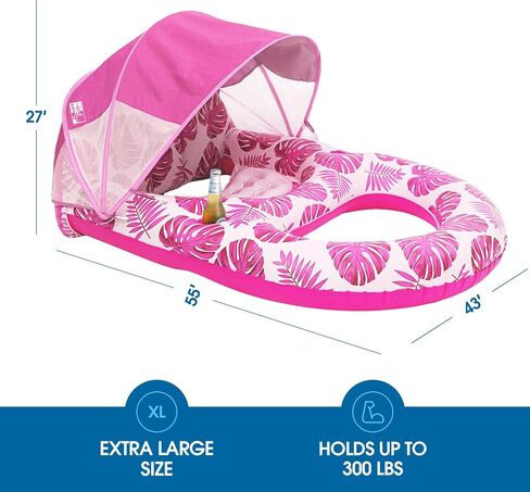 COOLCOOLDEE Pool Lounge Float with Canopy UPF50+,Extra Large Pool Floats for Adults Heavy Duty,Inflatable Lounger Float with Cup Holder & Backrest,Footrest in Saudi Arabia