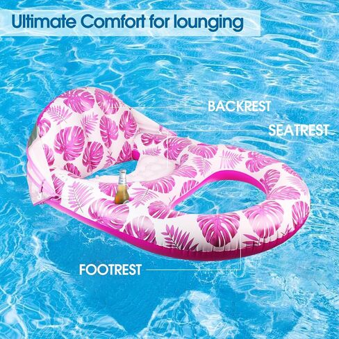 COOLCOOLDEE Pool Lounge Float with Canopy UPF50+,Extra Large Pool Floats for Adults Heavy Duty,Inflatable Lounger Float with Cup Holder & Backrest,Footrest in Saudi Arabia