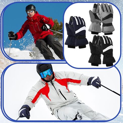 Tarpop 3 Pairs Mens Ski Gloves Winter Warm Gloves Adjustable Non Slip Gloves Snowboard Waterproof Warm Snow Gloves in Saudi Arabia