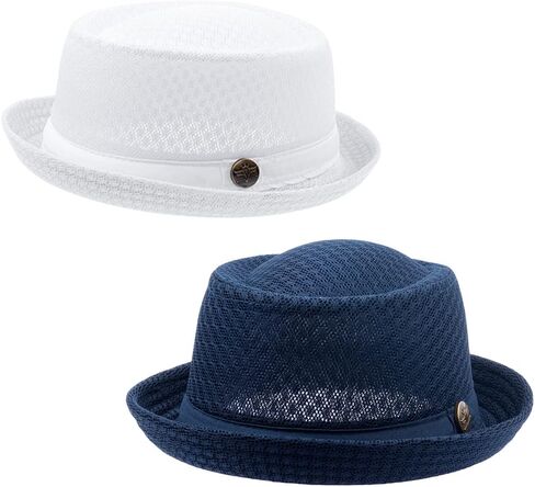 2/6 pcs Women Ladies Mesh Pork Pie Straw Hat Summer 1920S Costume Party Cap Fedora Dad Bowler Flat Top Men Khaki+Grey in Kuwait