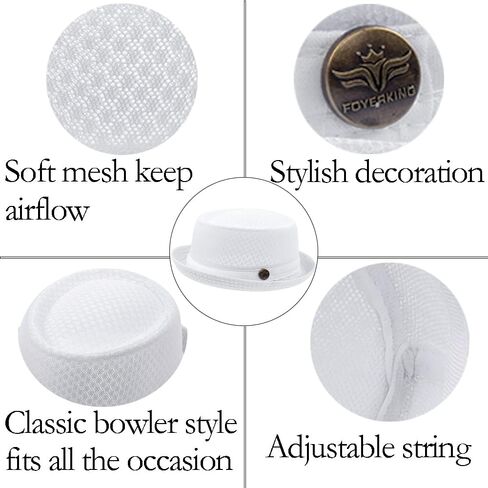 2/6 pcs Women Ladies Mesh Pork Pie Straw Hat Summer 1920S Costume Party Cap Fedora Dad Bowler Flat Top Men Khaki+Grey in Kuwait