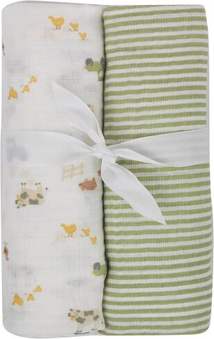 Kyle & Deena Baby Swaddle Blanket for Boy 36x40 Large Muslin Baby Blanket Combo Set Striped and Farm Animals Green in Saudi Arabia