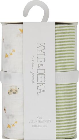 Kyle & Deena Baby Swaddle Blanket for Boy 36x40 Large Muslin Baby Blanket Combo Set Striped and Farm Animals Green in Saudi Arabia