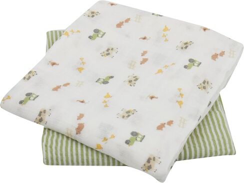 Kyle & Deena Baby Swaddle Blanket for Boy 36x40 Large Muslin Baby Blanket Combo Set Striped and Farm Animals Green in Saudi Arabia