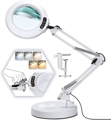 10X Magnifying Glass with Light and Stand, 2-in-1 Magnifying Desk Lamp with Clamp, 5 Color Modes Stepless Dimmable, LED Lighted Magnifier Hands Free for Painting Sewing Craft Close Work Hobby in Saudi Arabia
