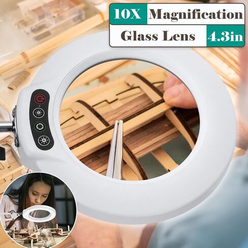 10X Magnifying Glass with Light and Stand, 2-in-1 Magnifying Desk Lamp with Clamp, 5 Color Modes Stepless Dimmable, LED Lighted Magnifier Hands Free for Painting Sewing Craft Close Work Hobby in Saudi Arabia