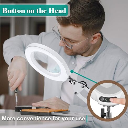 10X Magnifying Glass with Light and Stand, 2-in-1 Magnifying Desk Lamp with Clamp, 5 Color Modes Stepless Dimmable, LED Lighted Magnifier Hands Free for Painting Sewing Craft Close Work Hobby in Saudi Arabia