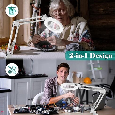 10X Magnifying Glass with Light and Stand, 2-in-1 Magnifying Desk Lamp with Clamp, 5 Color Modes Stepless Dimmable, LED Lighted Magnifier Hands Free for Painting Sewing Craft Close Work Hobby in Saudi Arabia