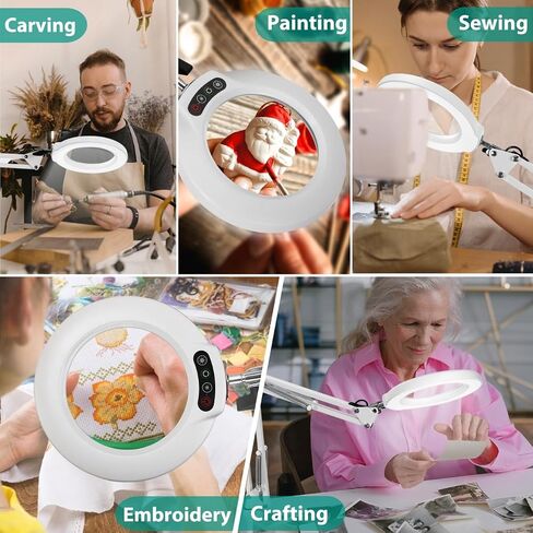10X Magnifying Glass with Light and Stand, 2-in-1 Magnifying Desk Lamp with Clamp, 5 Color Modes Stepless Dimmable, LED Lighted Magnifier Hands Free for Painting Sewing Craft Close Work Hobby in Saudi Arabia