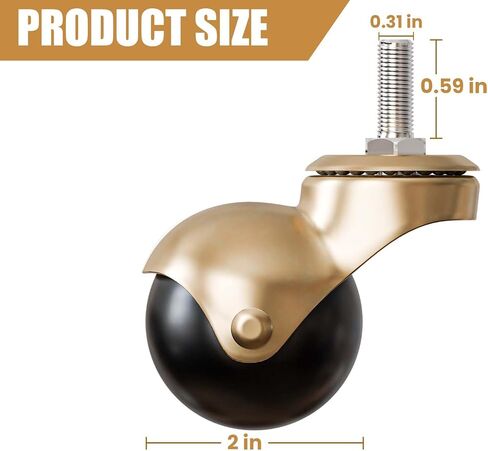 Set of 4 Black Tone 2 Inch Ball Caster Wheels with Threaded Stem for Furniture, Offering 360-Degree Rotation in Saudi Arabia