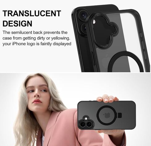 حافظة Lamcase لهاتف iPhone 16 Plus، مع حامل مغناطيسي غير مرئي [حماية من السقوط العسكري] [متوافق مع MagSafe] مقاوم للصدمات وشفاف ومضاد للانزلاق مع واقي شاشة، وردي فاقع in Saudi Arabia