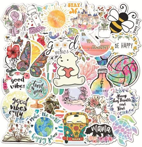 50 حزمة من ملصقات الكمبيوتر المحمول VSCO، ملصقات زجاجات المياه المصنوعة من الفينيل اللطيفة لأكواب خوذة الدراجة، ملصقات كاواي لأمتعة الدراجات النارية هدية للأطفال البنات in Kuwait