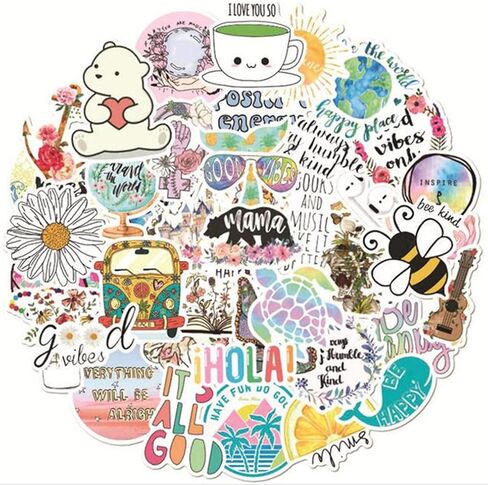 50 حزمة من ملصقات الكمبيوتر المحمول VSCO، ملصقات زجاجات المياه المصنوعة من الفينيل اللطيفة لأكواب خوذة الدراجة، ملصقات كاواي لأمتعة الدراجات النارية هدية للأطفال البنات in Kuwait