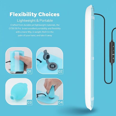 OT80Bi Pro Bi-Color Inflatable LED Tube Light,15W Portable Handheld 3000K-6500K LED Camera Light with USB Charging for Photography Vlog,Camping,Travel Tent Lights(80cm/31.5inch) in Saudi Arabia
