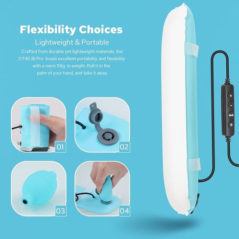 OT80Bi Pro ثنائي اللون قابل للنفخ LED أنبوب ضوء، 15 وات محمول باليد 3000K-6500K ضوء كاميرا LED مع شحن USB للتصوير الفوتوغرافي، والتخييم، وأضواء خيمة السفر (80 سم/31.5 بوصة) in Kuwait